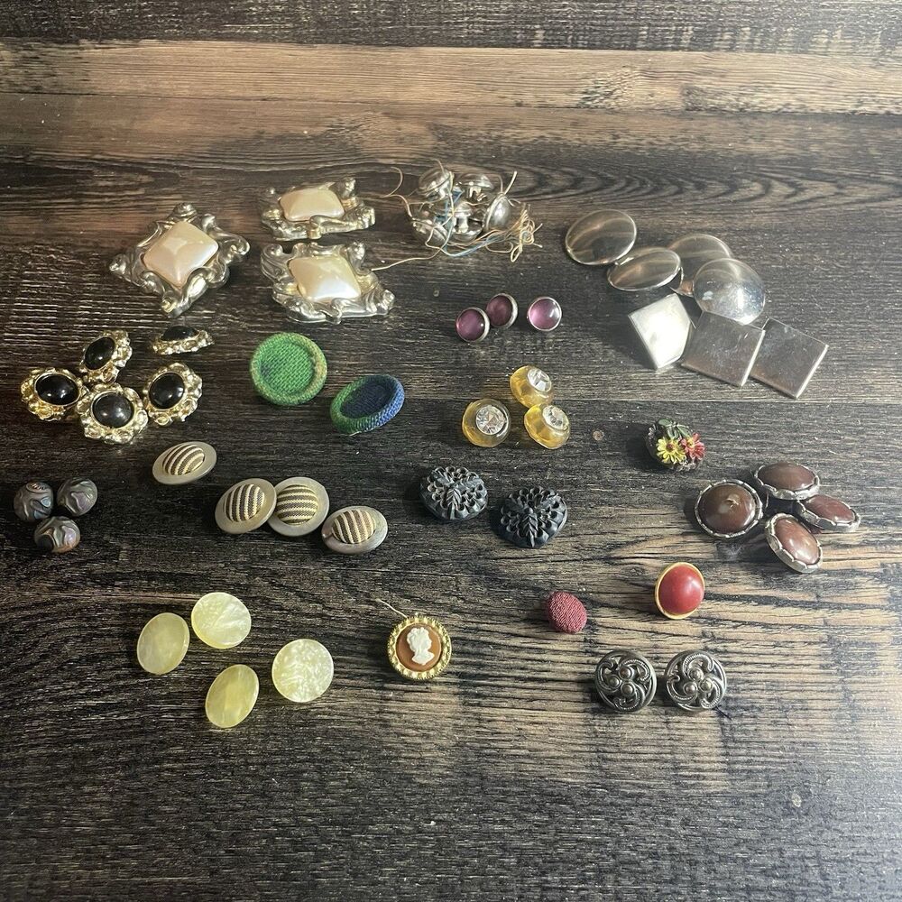 Vintage Mixed Sewing Button Lot - Assorted Materials, Metal, Plastic, Craft